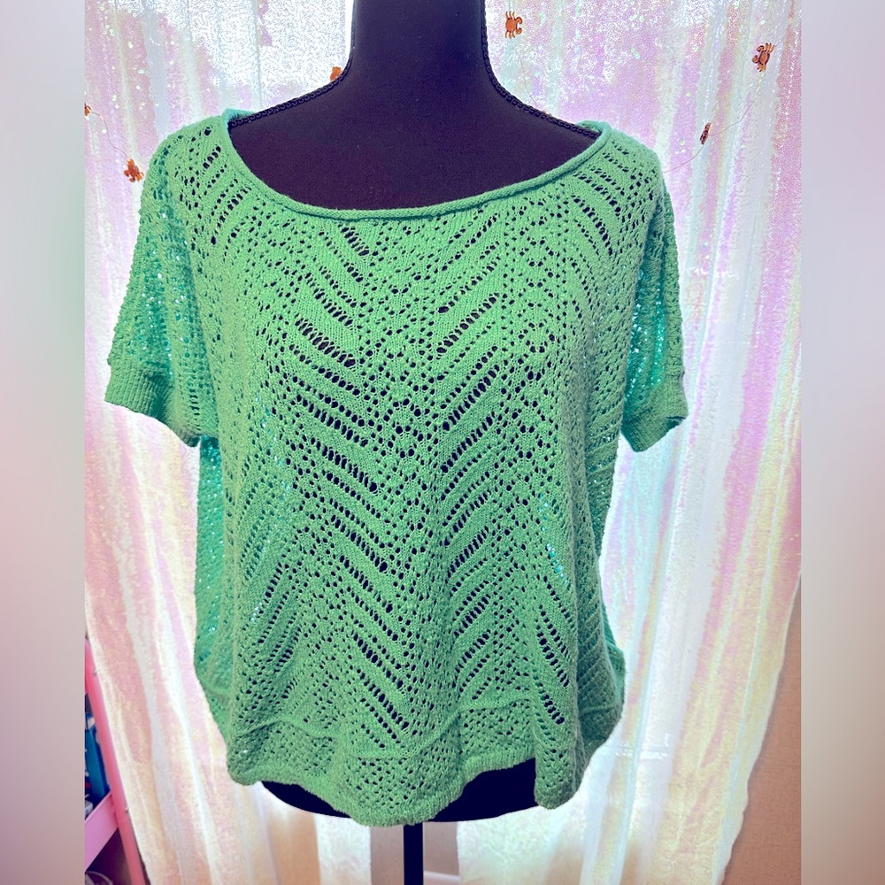 Hollister Sea foam green knit oversized fit crochet top